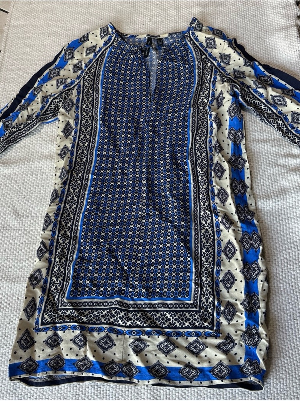 Moon Collection Blue and White Geometric Long Sleeve Dress